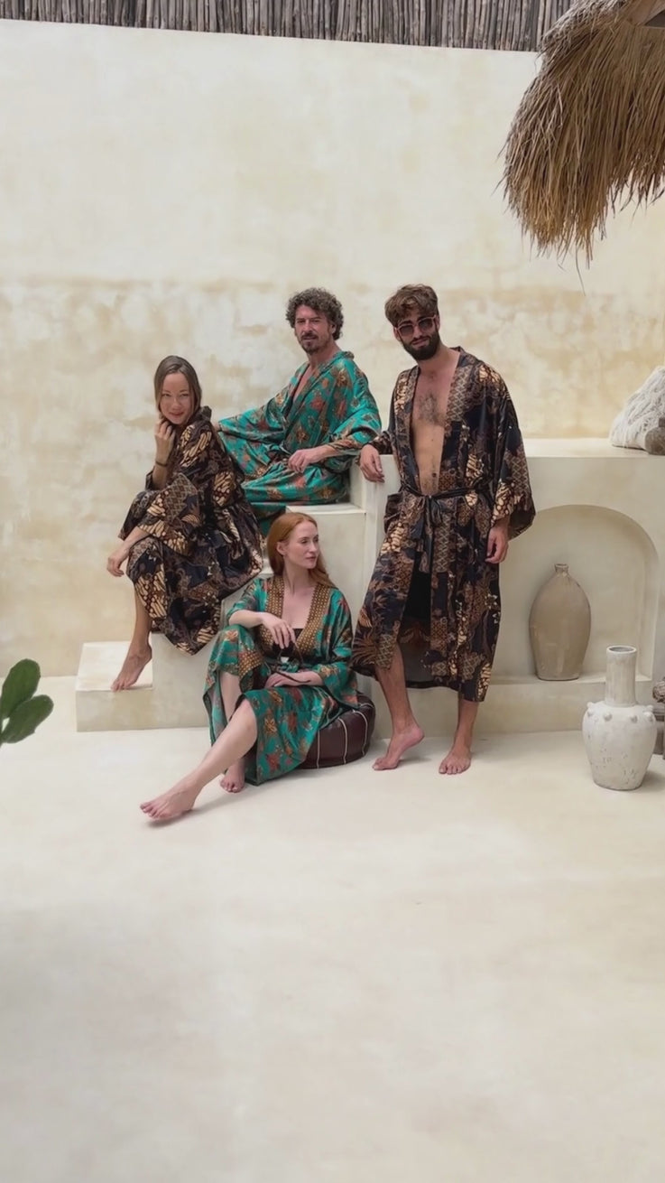'TEAL ORCHID' Silk Kimono Robe for Men