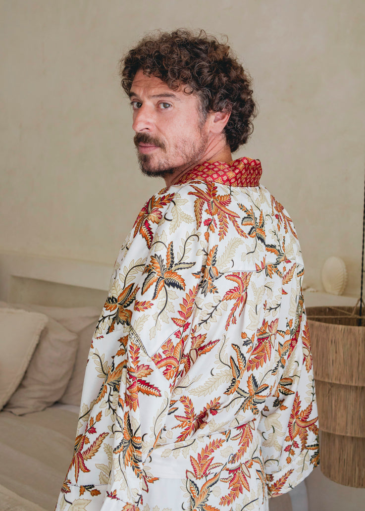a man wearing bali silk kimono robe