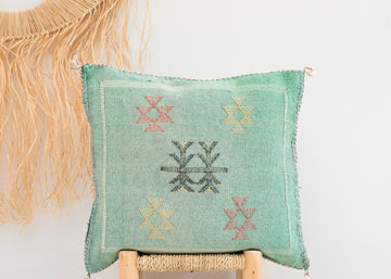Green Moroccan Cactus Silk Pillow