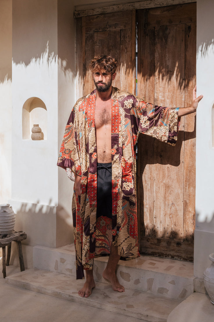 Men's Silk Kimono Robe Handmade in Bali