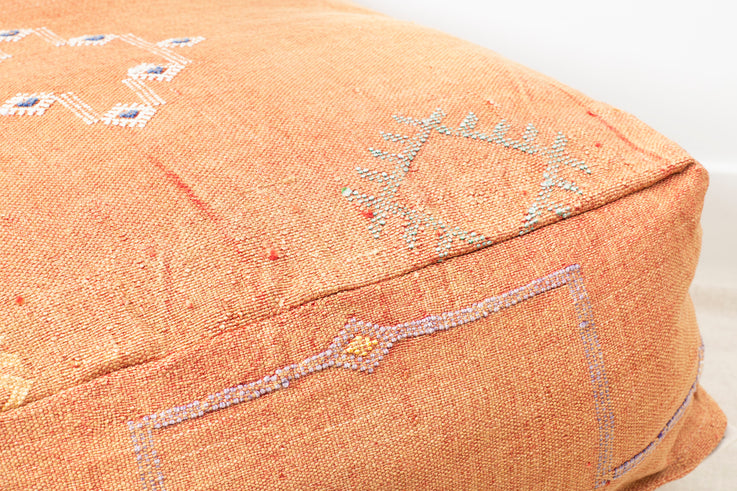 Orange Cactus Silk Floor Pillow - Moroccan Pouf