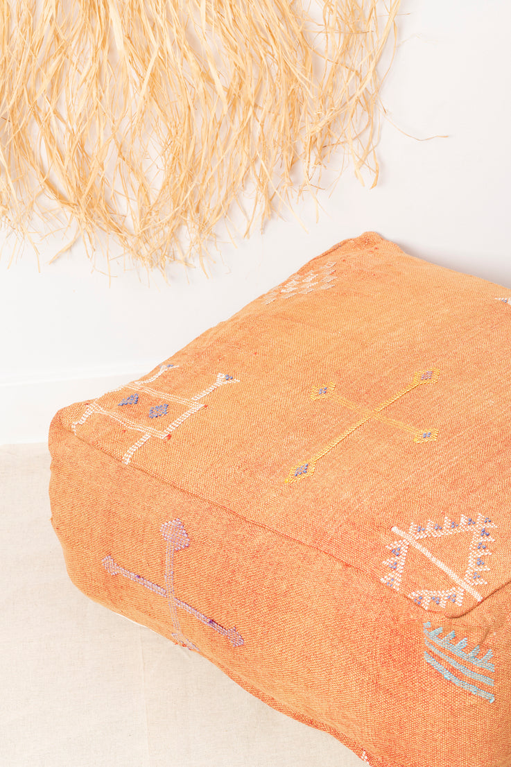 Orange Cactus Silk Floor Pillow - Moroccan Pouf