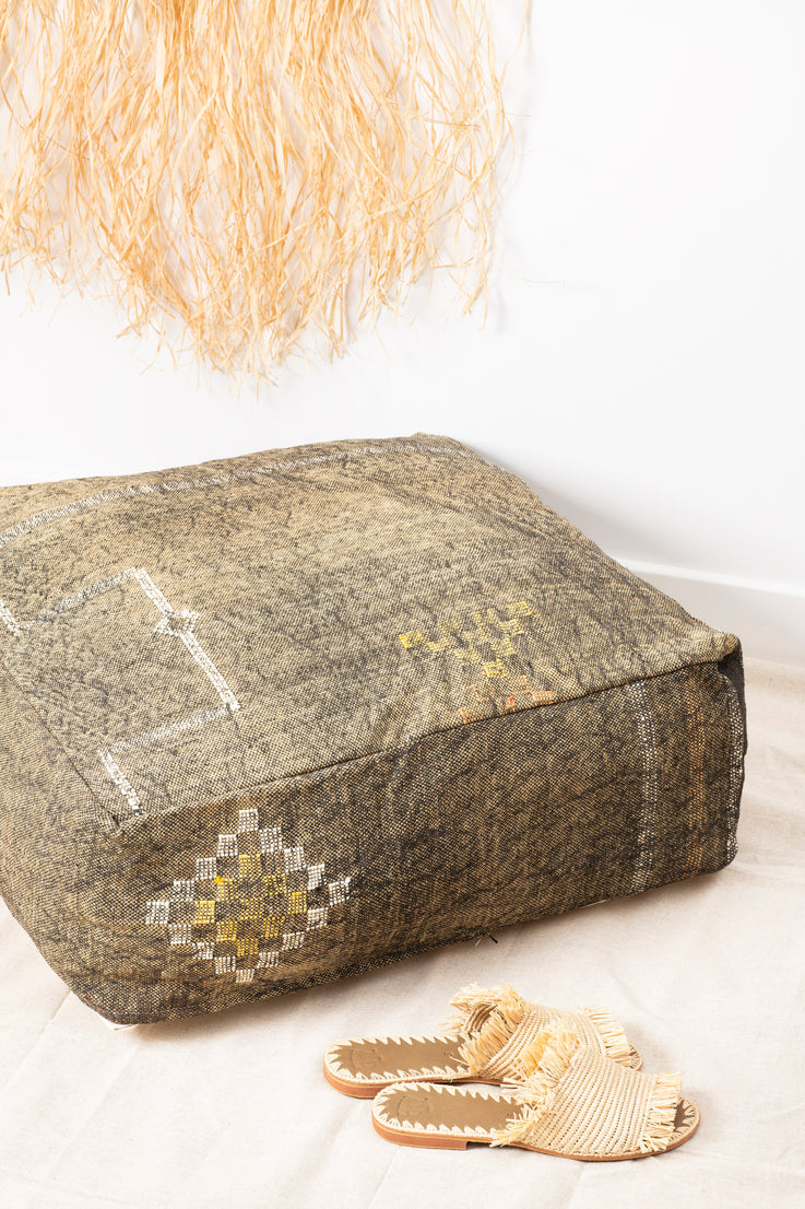 Brown Cactus Silk Floor Pillow - Moroccan Pouf