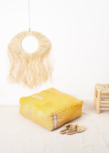 Yellow Cactus Silk Floor Pillow - Moroccan Pouf