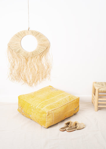 Yellow Cactus Silk Floor Pillow - Moroccan Pouf