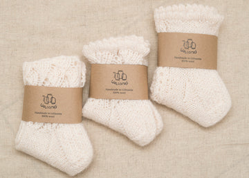 White Hand-Knitted Socks - Slightly Coarse 100% Sheep's Wool
