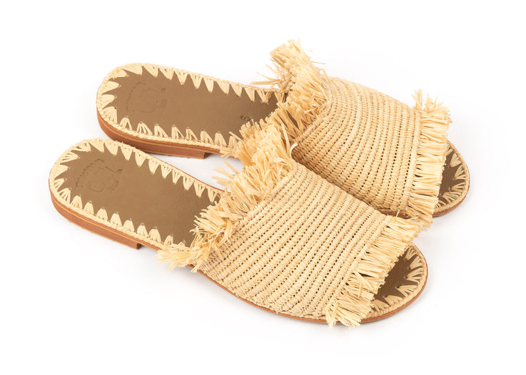 Natural Raffia Slippers Handwoven in MoroccoNatural Raffia Slippers Handwoven in Morocco