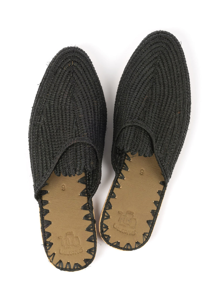 Black Raffia Slide Sandals Handwoven in Morocco