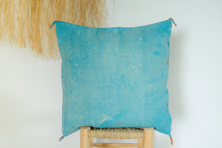 Blue Moroccan Cactus Silk Pillow