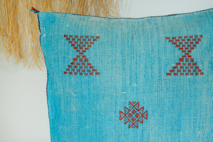 Blue Moroccan Cactus Silk Pillow