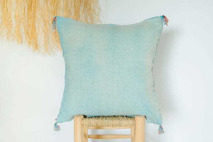 Blue Moroccan Cactus Silk Pillow