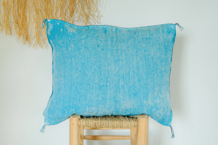 Blue Moroccan Cactus Silk Pillow