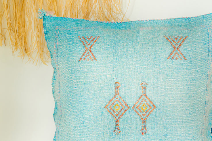 Blue Moroccan Cactus Silk Pillow 