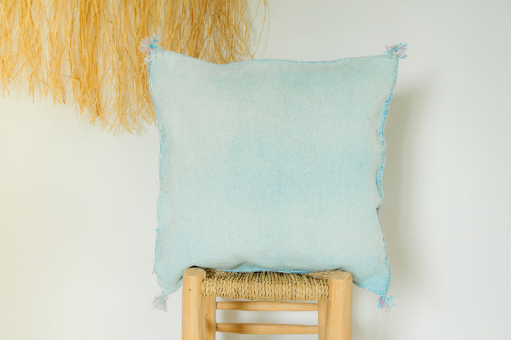 Blue Moroccan Cactus Silk Pillow 