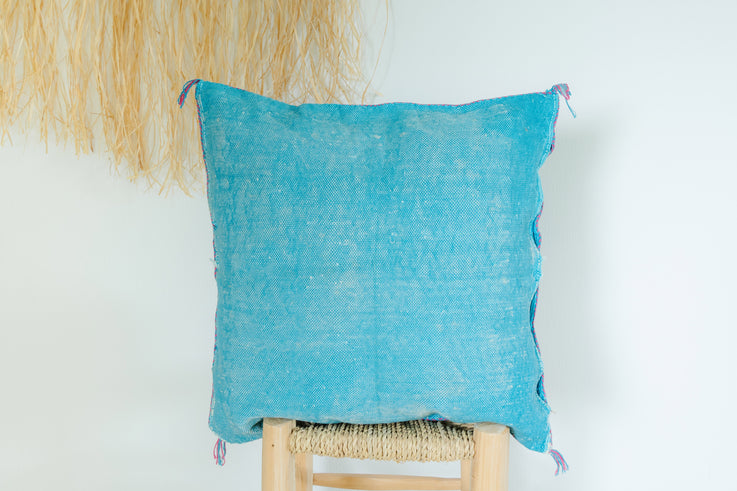 Blue Moroccan Cactus Silk Pillow