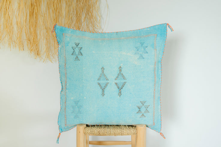 Blue Moroccan Cactus Silk Pillow