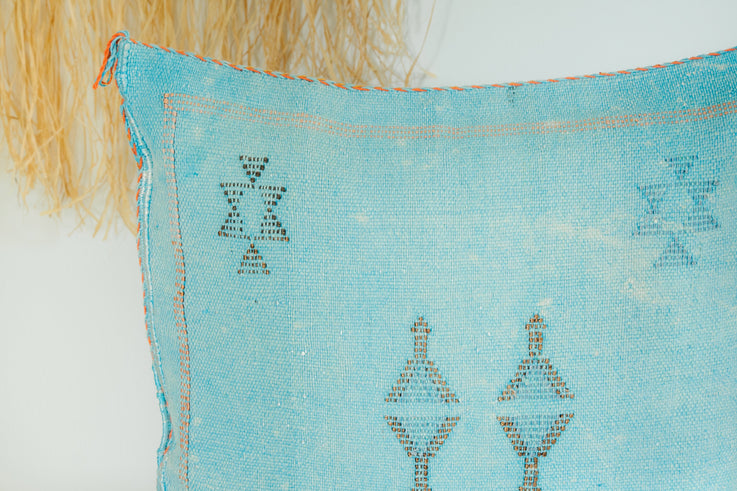 Blue Moroccan Cactus Silk Pillow