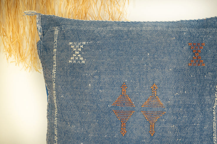 Dark Blue Moroccan Cactus Silk Pillow