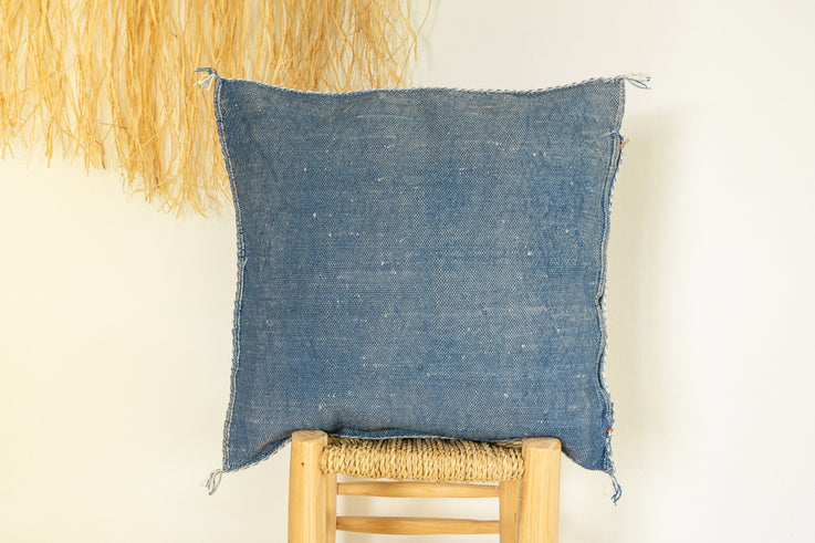 Dark Blue Moroccan Cactus Silk Pillow