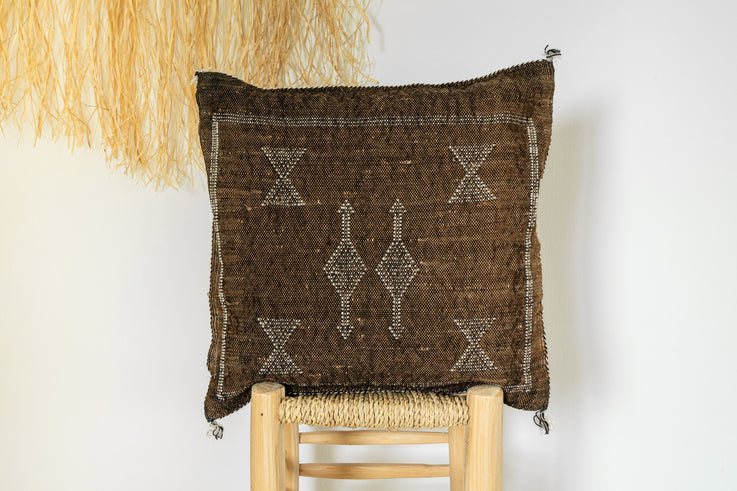 Brown Moroccan Cactus Silk Pillow