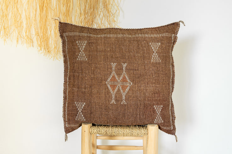 Brown Moroccan Cactus Silk Pillow