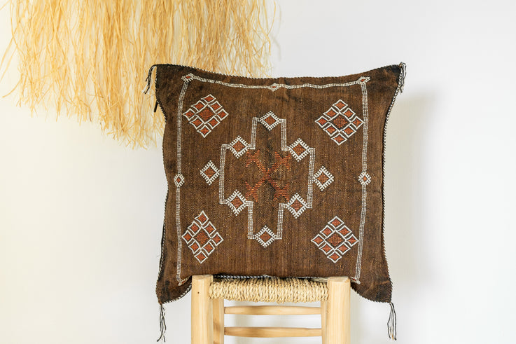 Brown Moroccan Cactus Silk Pillow