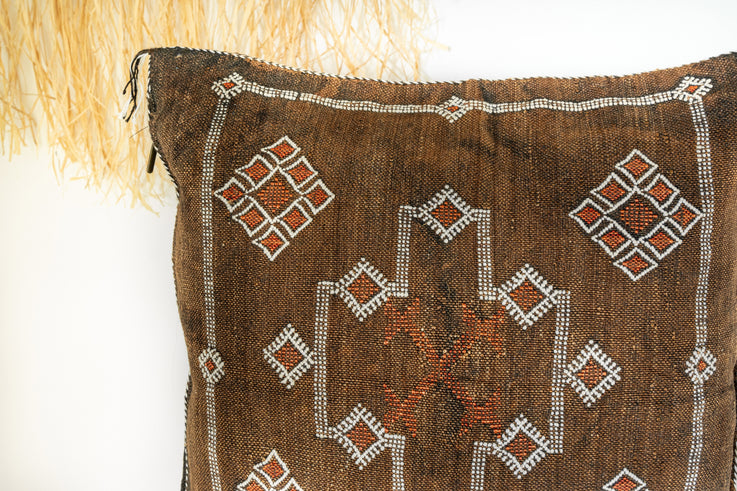 Brown Moroccan Cactus Silk Pillow