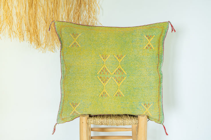 Citrus Green Moroccan Cactus Silk Pillow