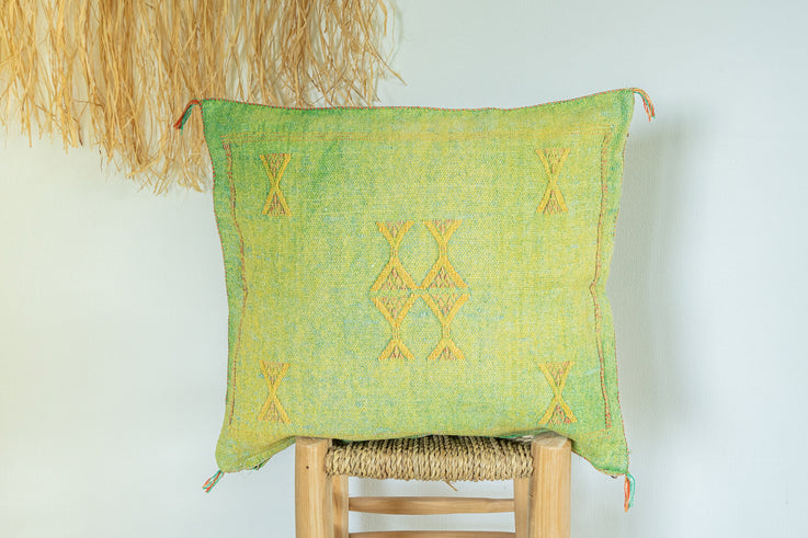 Citrus Green Moroccan Cactus Silk Pillow 