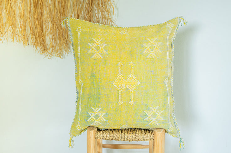 Citrus Green Blue Moroccan Cactus Silk Pillow 