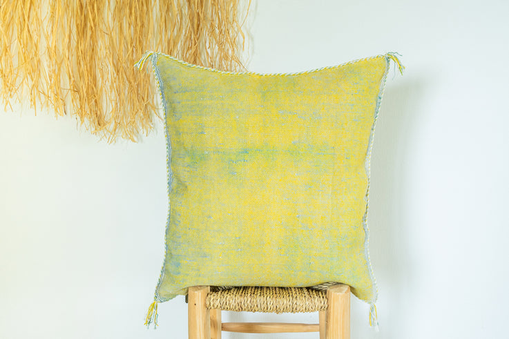 Citrus Green Blue Moroccan Cactus Silk Pillow 