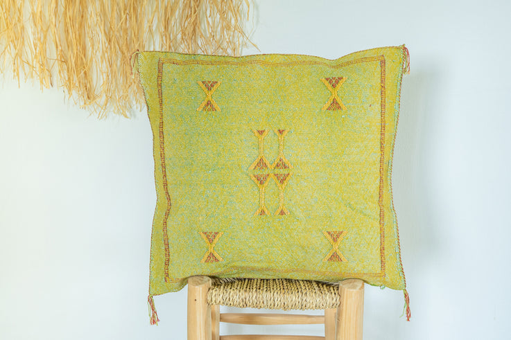 Citrus Green Moroccan Cactus Silk Pillow