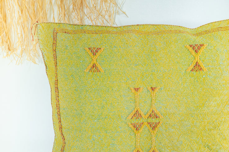 Citrus Green Moroccan Cactus Silk Pillow