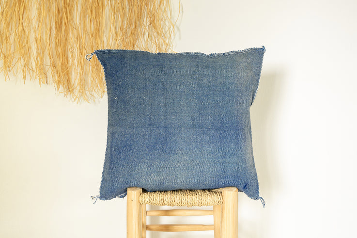 Dark Blue Moroccan Cactus Silk Pillow 