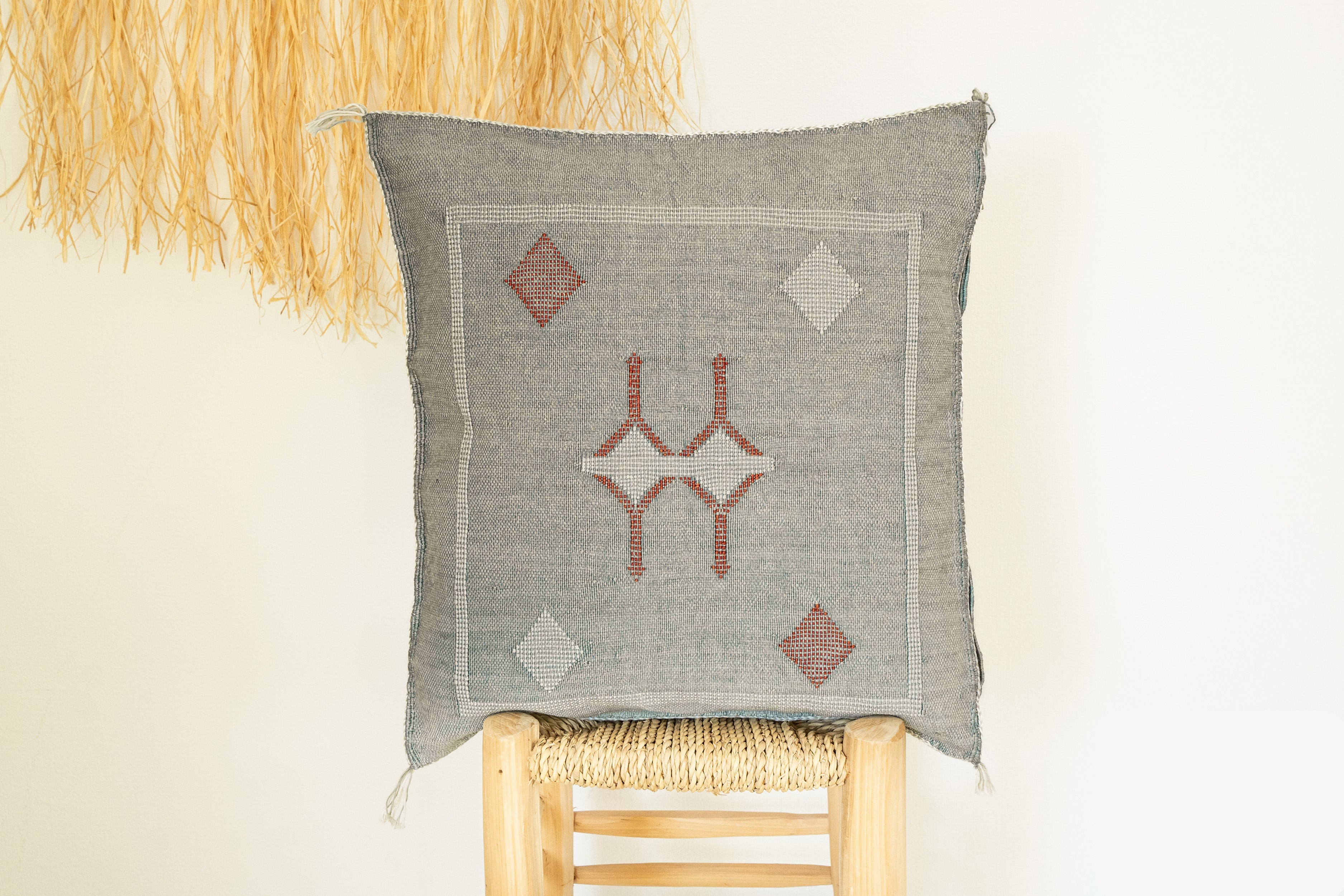 Blue/Gray Moroccan Cactus Silk Pillow 522