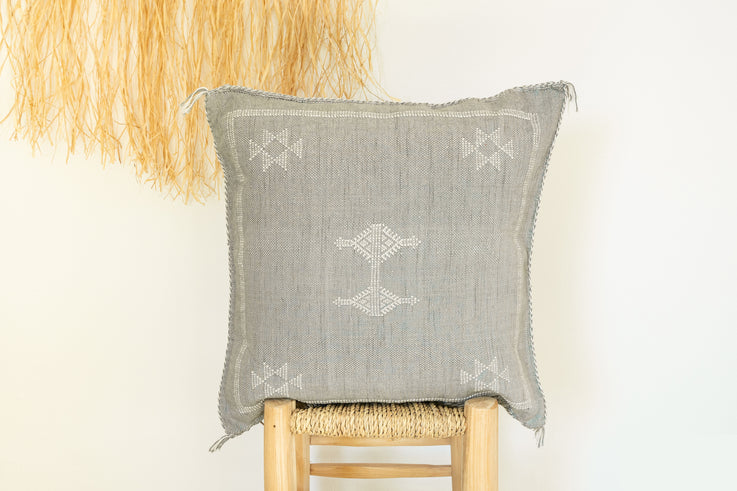 Gray bluish Moroccan Cactus Silk Pillow