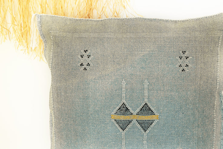 Gray Bluish Moroccan Cactus Silk Pillow