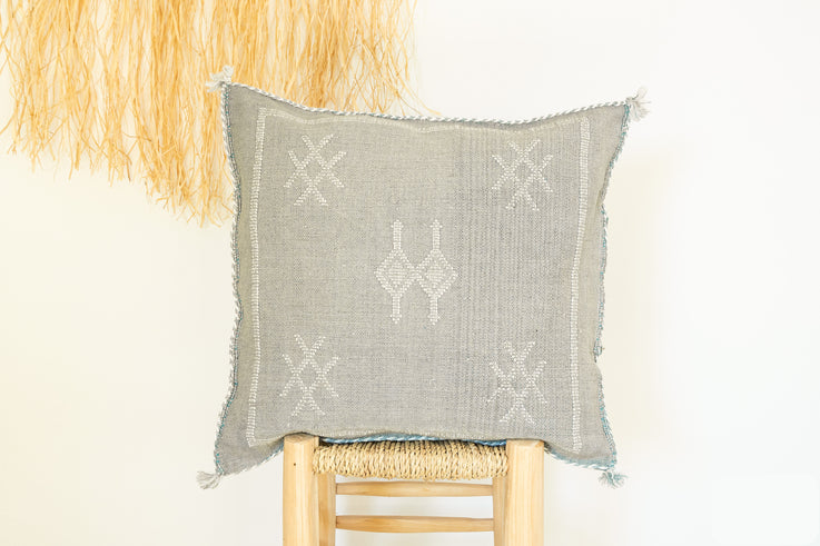 Gray bluish Moroccan Cactus Silk Pillow