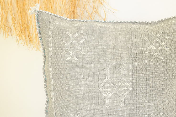 Gray bluish Moroccan Cactus Silk Pillow