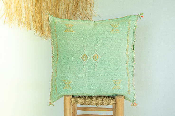 Green Moroccan Cactus Silk Pillow