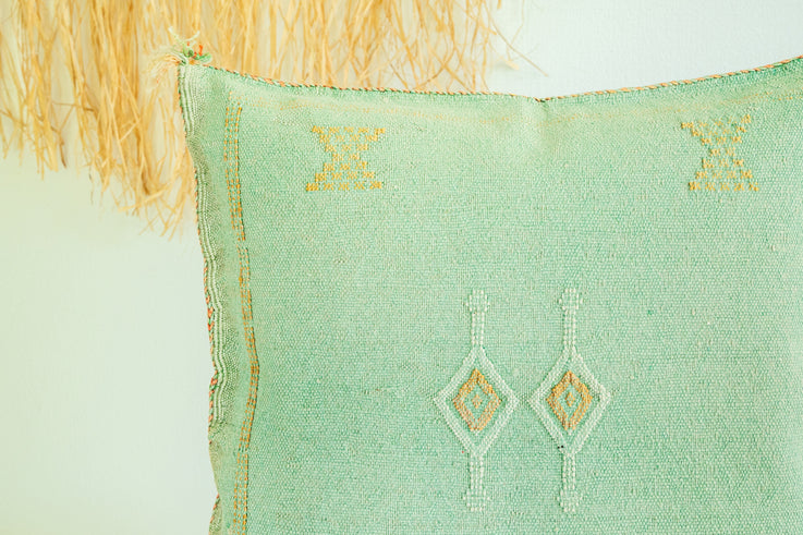 Green Moroccan Cactus Silk Pillow