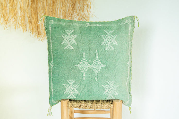 Green Moroccan Cactus Silk Pillow 