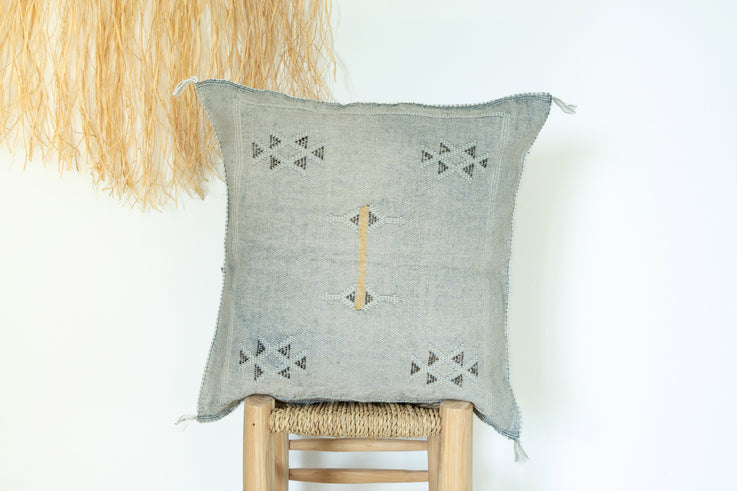 Gray Moroccan Cactus Silk Pillow