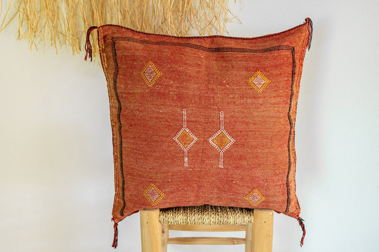 Orange Moroccan Cactus Silk Pillow 