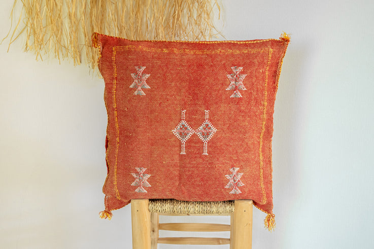 Orange Moroccan Cactus Silk Pillow