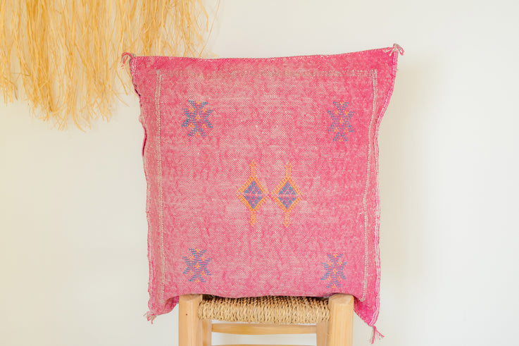 Pink Moroccan Cactus Silk Pillow