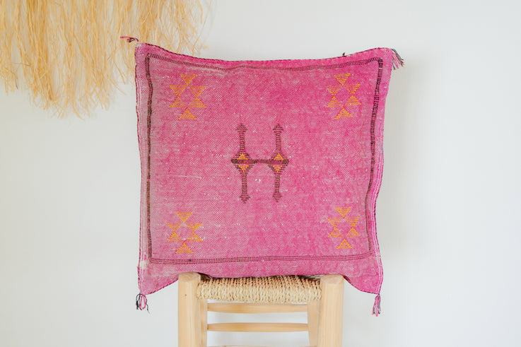 Pink Moroccan Cactus Silk Pillow