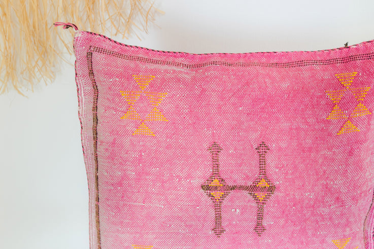 Pink Moroccan Cactus Silk Pillow