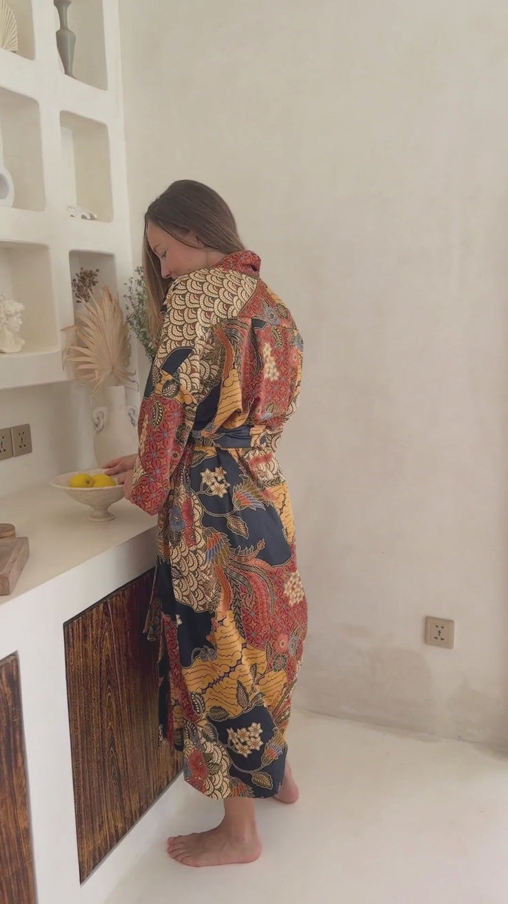 'CITRUS BLAZE' Silk Kimono Robe for Women