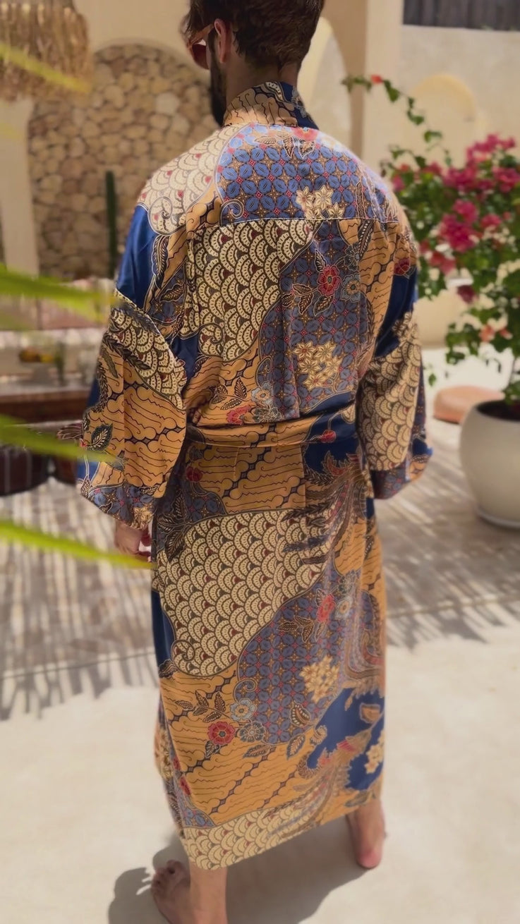 'INDIGO SUN' Silk Kimono Robe for Men